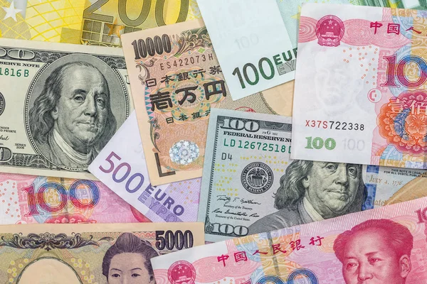 Banknoten Der Wichtigsten Länder Der Welt Dollar Euro Yuan Yen — Stockfoto