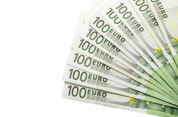 100 Makro Białym Tle Banknotów Euro — Zdjęcie stockowe