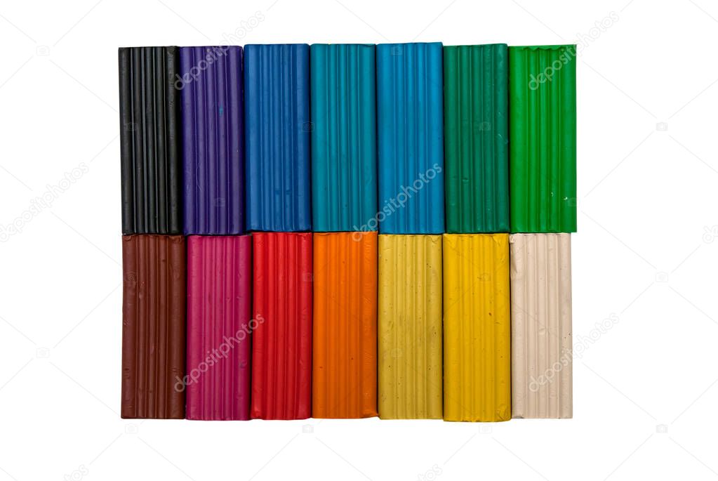 rainbow color modeling clay or plasticine for children isolated on white background