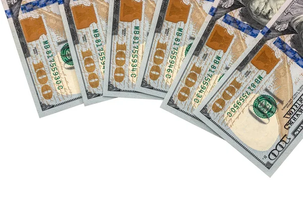 Banconote Isolate Cento Dollari Sfondo Bianco — Foto Stock