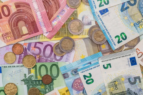 Pièces Billets Euros Concept Argent Gros Plan — Photo