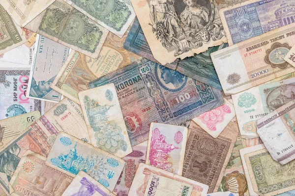 Arka Plan Olarak Farklı Ülkelerin Eski Dünya Kağıt Para — Stok fotoğraf