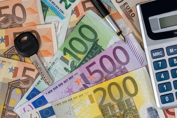 Calculator Euro Banknotes — Stock Photo, Image