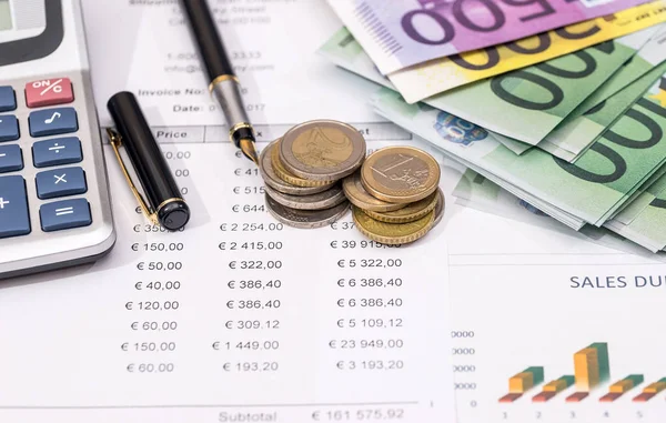 Eurosedel Med Mynt Ovan Business Graf — Stockfoto