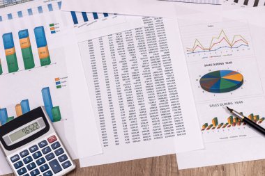 İş kavramı - finansal muhasebe grafikler ve analiz. maliyet yıllık bütçe hakkında sayma.