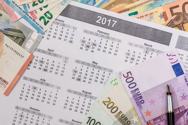 100 200 500 Notas Euro Calendário — Fotografia de Stock