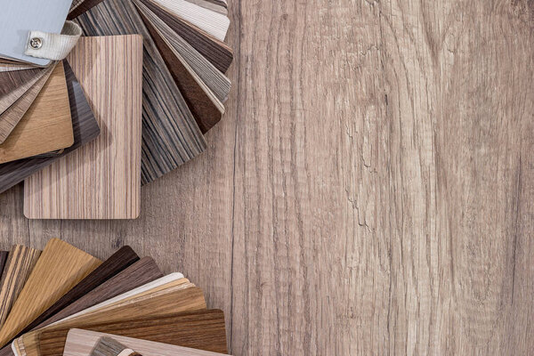 many thin wooden samples for interior design