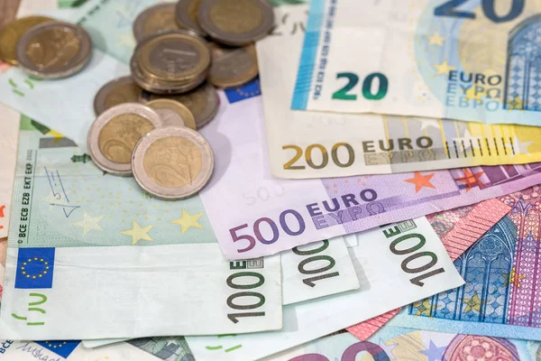 Olika Euron Pengar Närbild Sedlar — Stockfoto