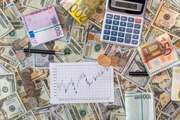 事業コンセプト ユーロとドル紙幣とグラフ — ストック写真
