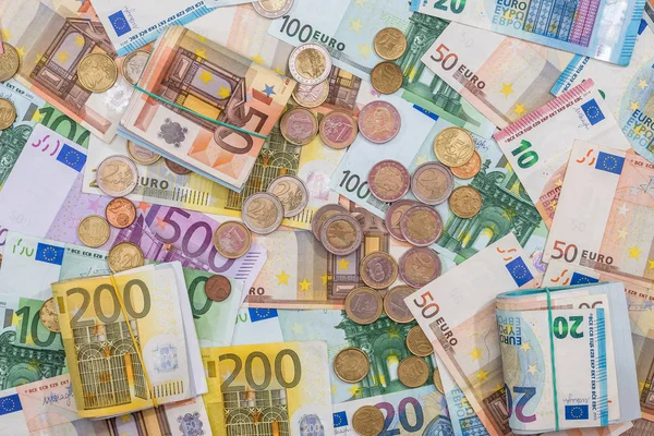 Mescolare Monete Banconote Euro Vicino — Foto Stock