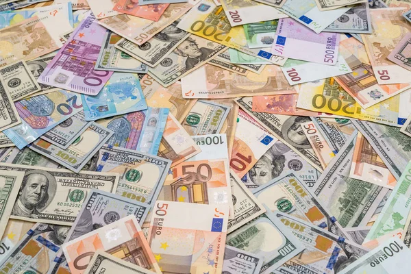 Куча Банкнот Доллара Евро Качестве Фона — стоковое фото