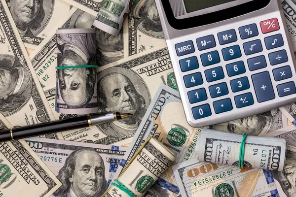 Фінансова Концепція Долар Ручка Калькулятор — стокове фото