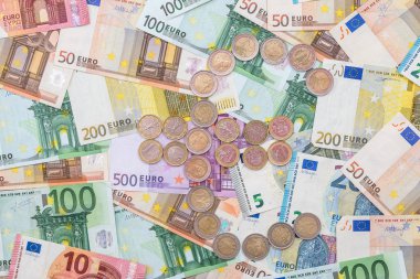 Euro sikke ve banknot. para kavramı. yakın çekim