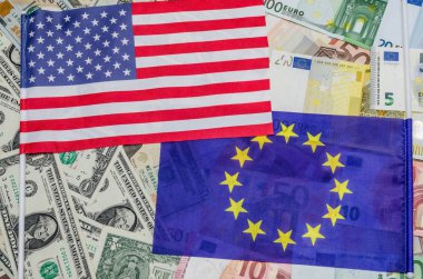 Avrupa ve Doları banknot ile bayrak