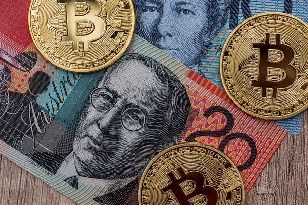 australian dollar and bitcoin finance concept .