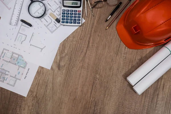 İnşaat kavramı - mimari proje, planları, kask, teyp ölçme
