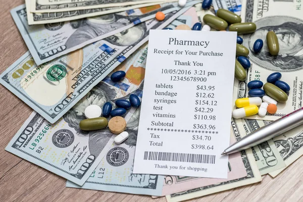Náklady Medicíny Prázdné Peníze Pera — Stock fotografie