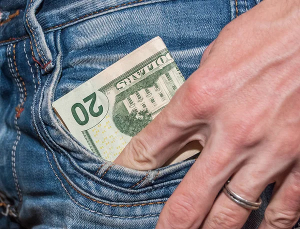 Männliche Hand Mit Dollars Der Tasche — Stockfoto
