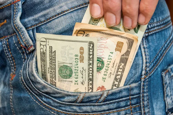 Male Hand Dollars Pocket — Stock Photo, Image