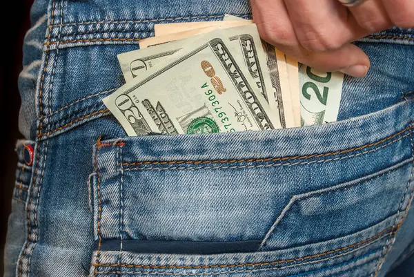 Male Hand Dollars Pocket — Stock Photo, Image