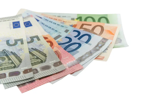 Перегляд Група Банкноти Євро Ізольовані — стокове фото