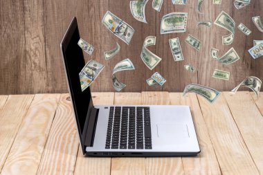 Bir dizüstü bilgisayardan dökülen Doları .