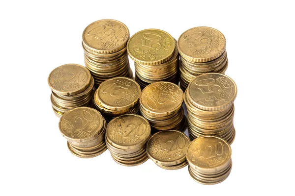 Beyaz Izole Birçok Euro Coins — Stok fotoğraf
