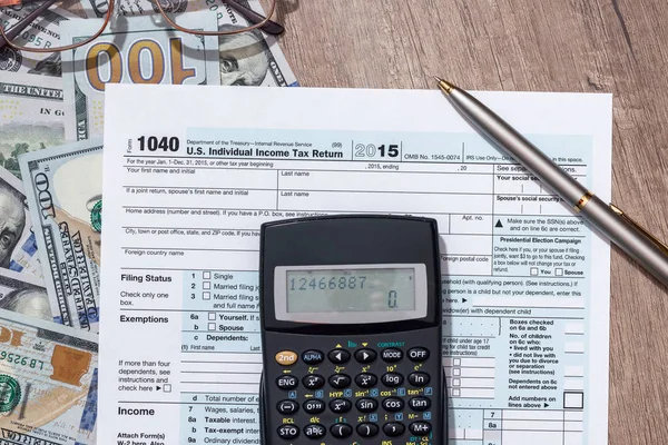 Tax Foem Money Calculator Pen — Stock Photo, Image