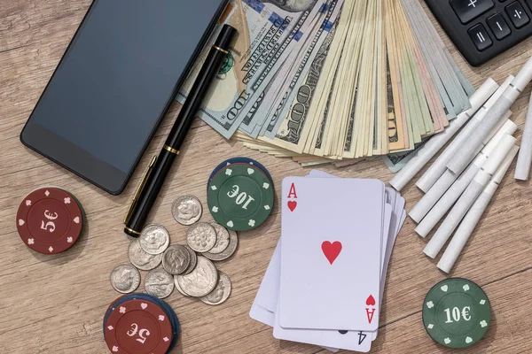 poker combination card chips and money