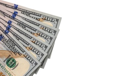Beyaz bir arka plan üzerinde yüz dolar faturaları izole
