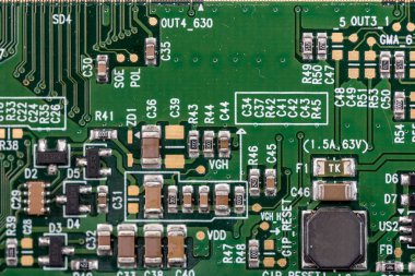 Elektronik yeşil bilgisayar donanım teknolojisi. PC arka plan. yakın çekim.