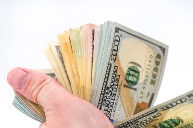 iş kavramı - birçok dolar banknotlar, izole üzerinde beyaz