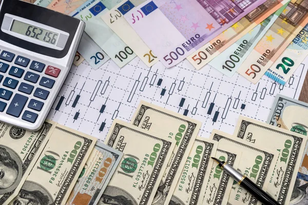Документ Торговли Валютном Рынке Forex Долларом Сша Евро Калькулятором Ручкой — стоковое фото