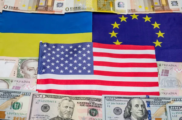 Прапори Америці Європи України Грошима — стокове фото