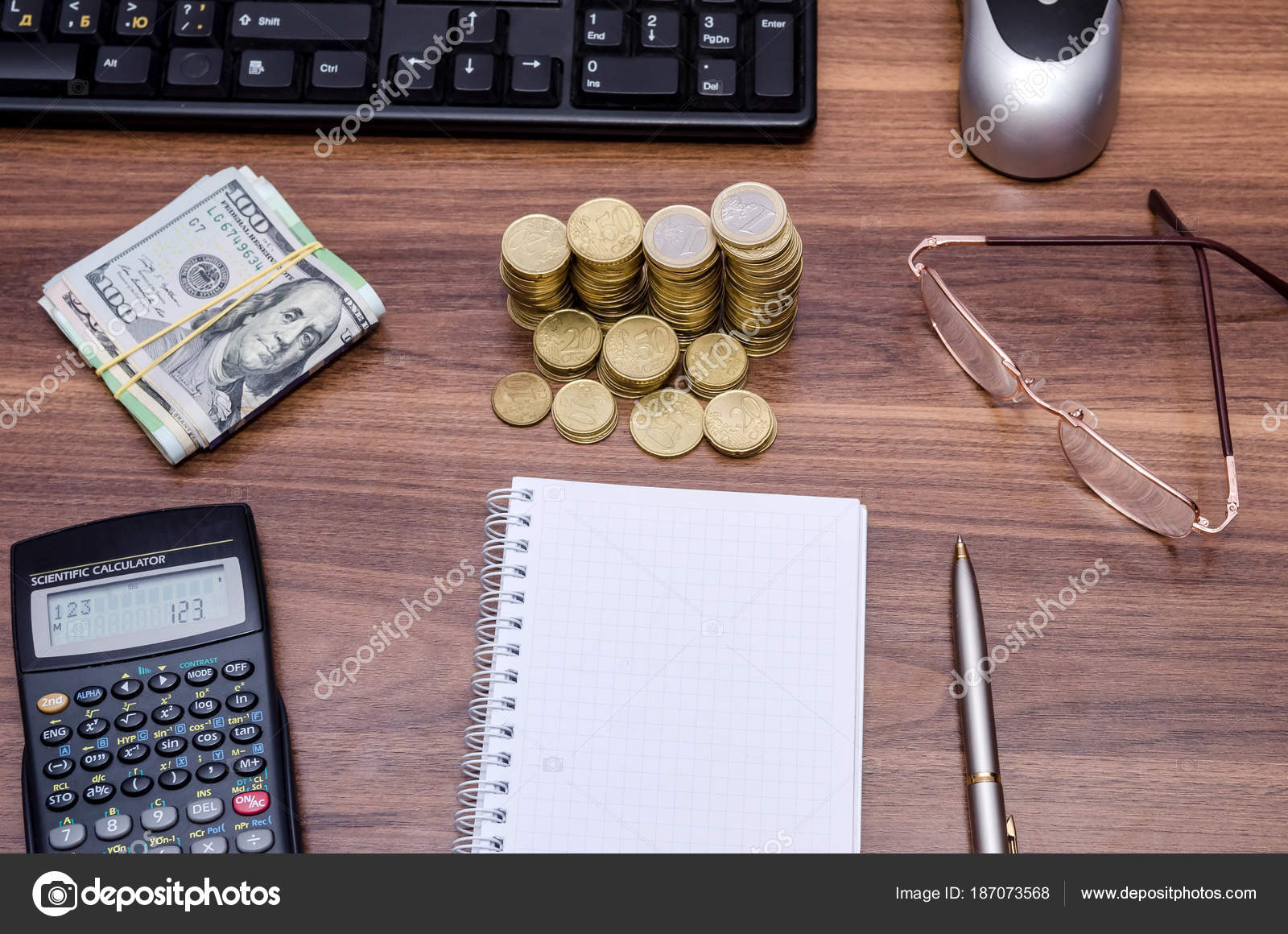 Priorità Bassa Affari Vista Dall Alto Tavolo Legno Taccuino