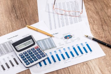 İş kavramı - finansal muhasebe grafikler ve analiz. maliyet yıllık bütçe hakkında sayma.