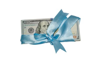 Mavi kurdele beyaz izole olarak dolar