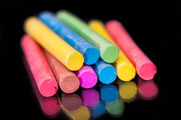 Group Colored Chalk Draw Isolated Black — Stock Photo, Image