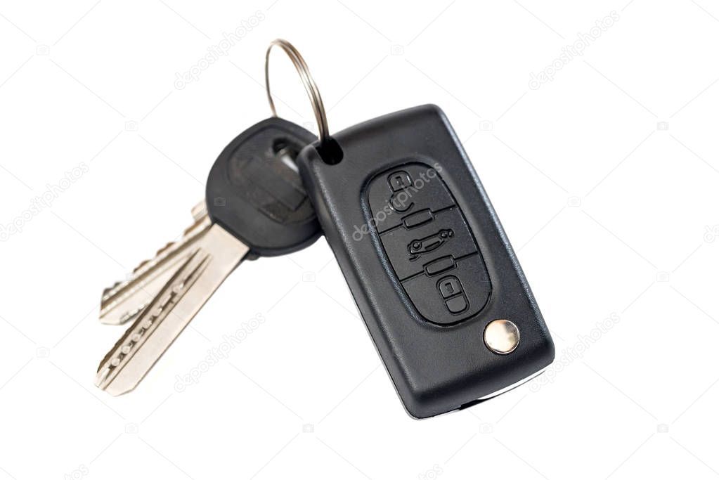 car key on white backgrounds. close up.