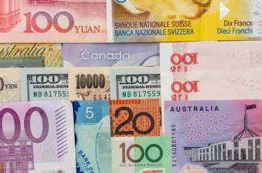 Amerikan bize Kanada Avustralya Doları, Euro, Japon yeni ve Çin Yuan banknot