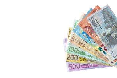 arka euro banknot üzerinde beyaz izole tam set. Metin için yer.