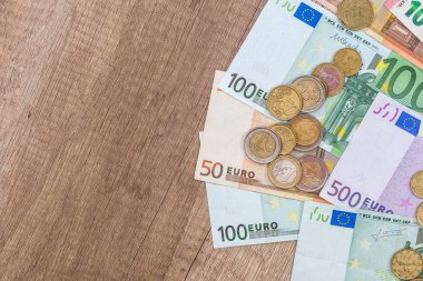 Euro sikke ve banknot. para kavramı. yakın çekim