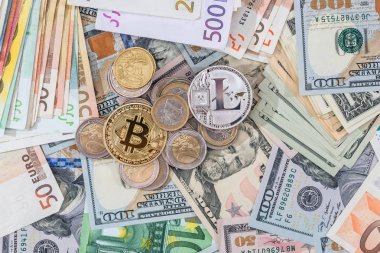 Lite madeni para ve euro ve dolar faturaları üzerinde bitcoin