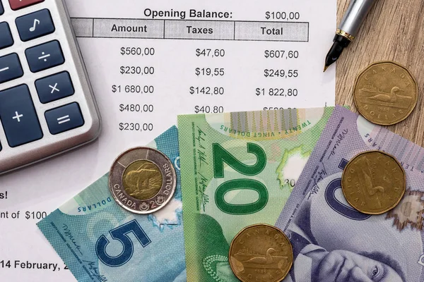 Canadian dollar with business diagram pen and calcualtor