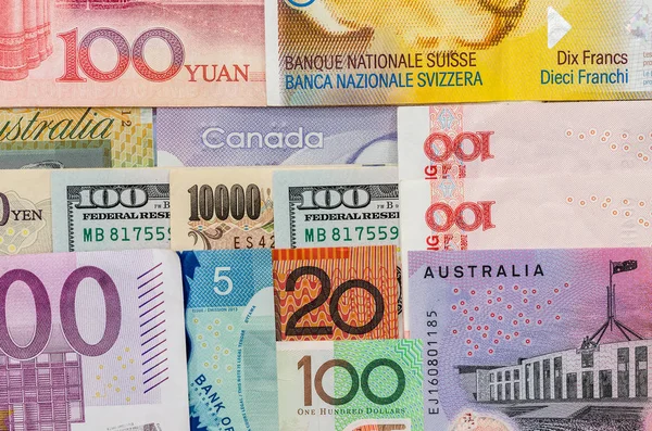 American Dólar Australiano Canadense Euro Iene Japonês Nota Yuan Chinesa — Fotografia de Stock