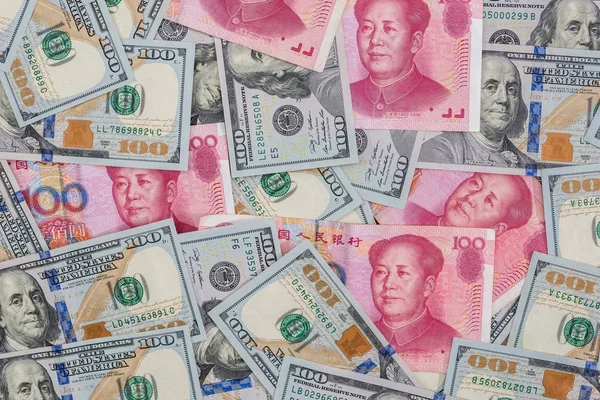 Bons Yuan Chinois Dollar Américain Comme Fond — Photo