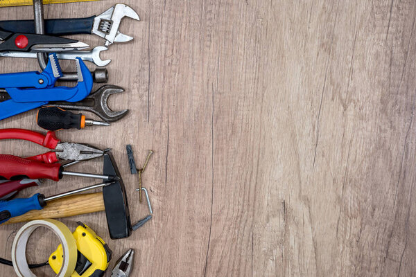 set of small craft, work tools on desk.