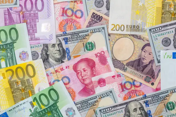 Iene Japonês Dólar Americano Yuan Chinês Euro Conceito Financeiro — Fotografia de Stock