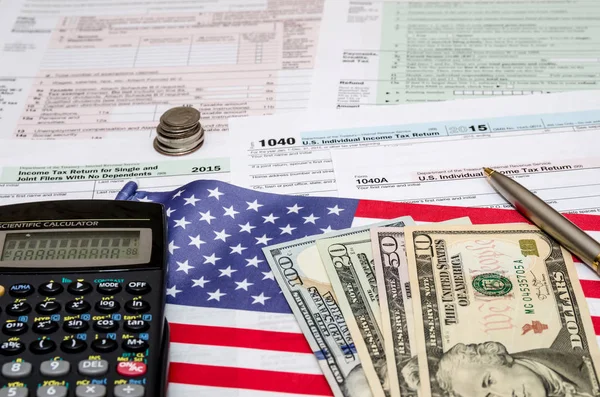 Daňové Formuláře Finanční Koncept Vlajkou Peníze — Stock fotografie