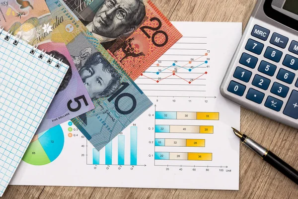 Avustralya Doları Hesap Makinesi Defteri Ile Diyagramı — Stok fotoğraf